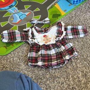 Plaid Baby Romper with Headband